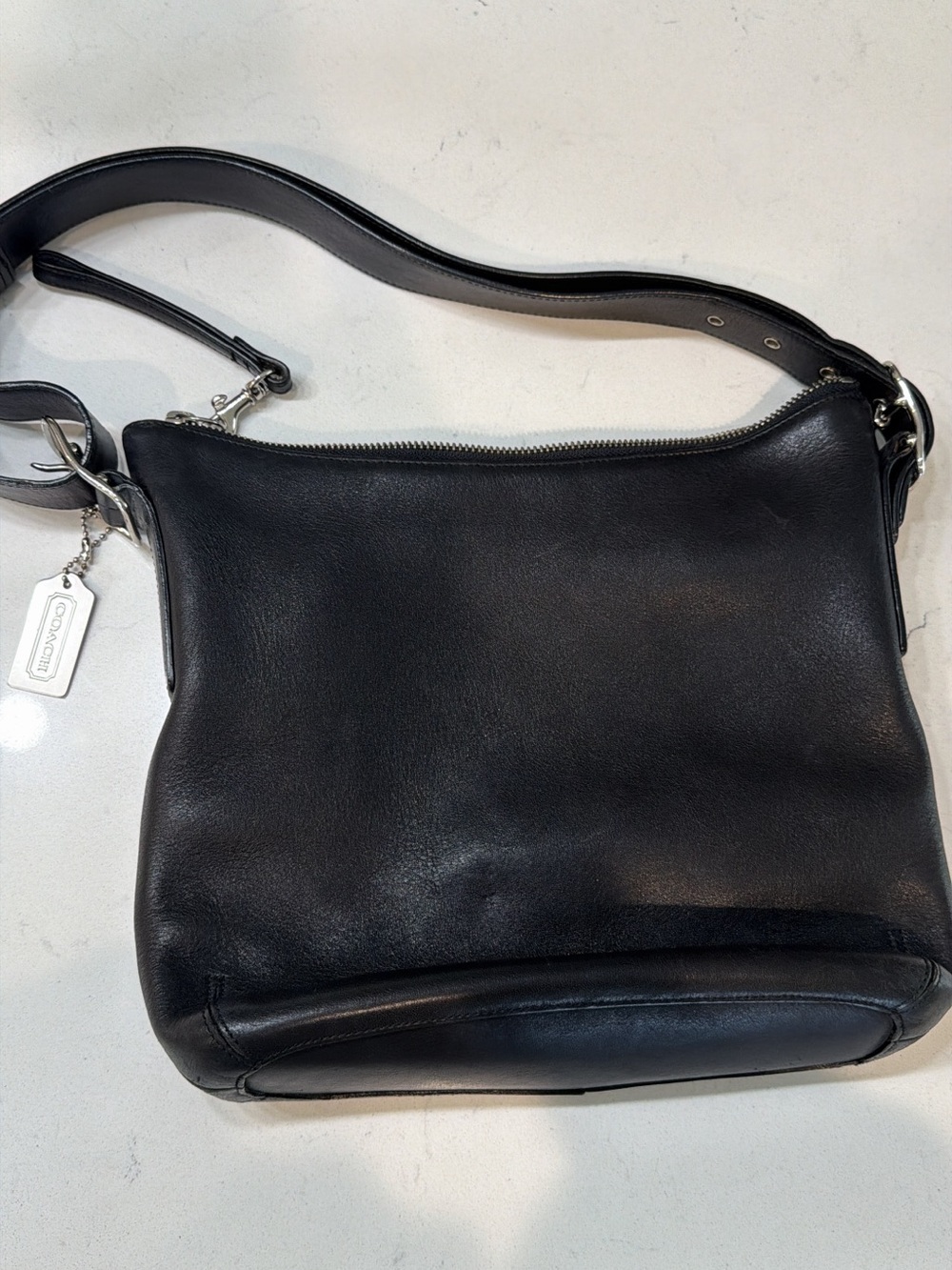 Coach Black Leather Handbag with Signature Interior and small pouch